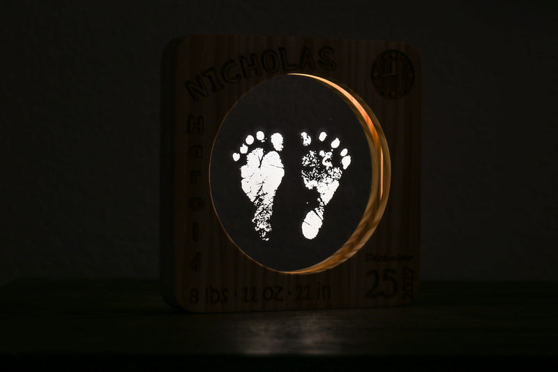 Personalized Baby Night Light, features your babies footprints, lighted decor, LED wooden lamp, children’s gift, decor, personalized decor