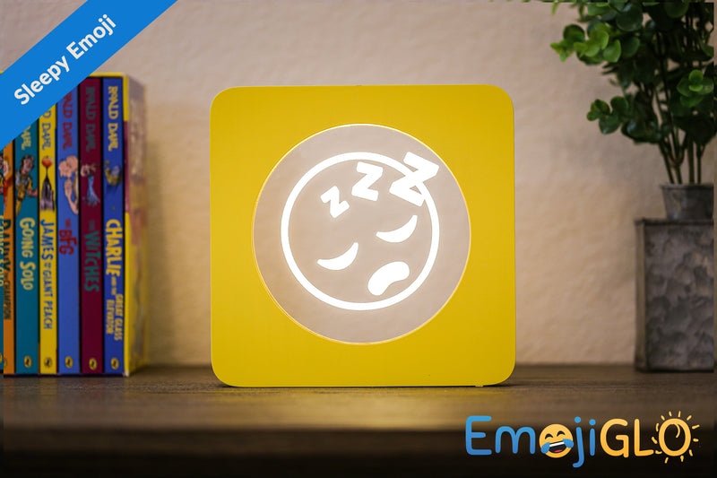 Laughing EmojiGLO - Emoji based 2D LED Light in iconic Emoji Yellow/Red wood frame with interchangeable emojis