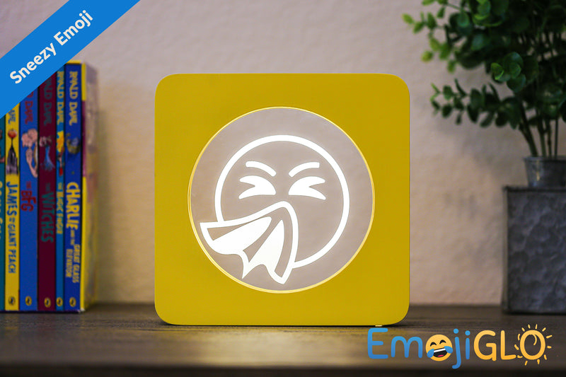 Ninja EmojiGLO - Emoji based 2D LED Light in iconic Emoji Yellow/Red wood frame with interchangeable emojis