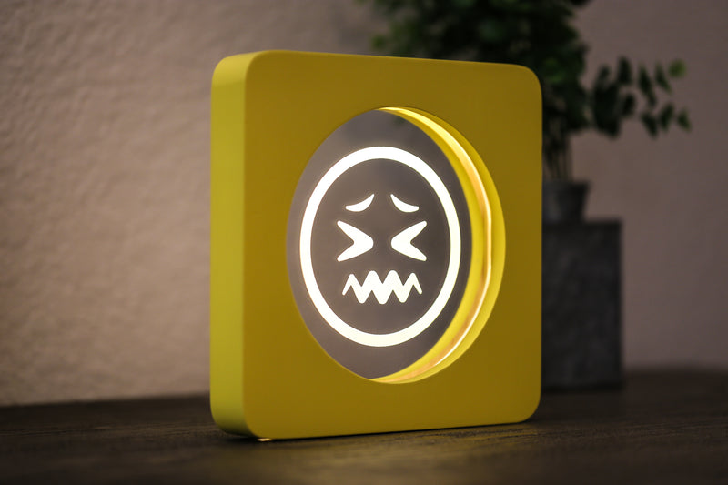 Frazzled EmojiGLO - Emoji based 2D LED Light in iconic Emoji Yellow/Red wood frame with interchangeable emojis