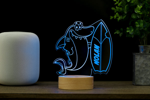 Personalized Surfin' Shark HoloGLO - Premium LED Holographic Inspired Night Light