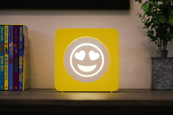 In Love EmojiGLO - Emoji based 2D LED Light in iconic Emoji Yellow/Red wood frame with interchangeable emojis