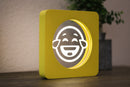 Laughing EmojiGLO - Emoji based 2D LED Light in iconic Emoji Yellow/Red wood frame with interchangeable emojis