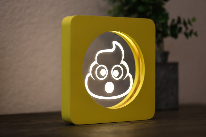 Poop EmojiGLO - Emoji based 2D LED Light in iconic Emoji Yellow/Red wood frame with interchangeable emojis