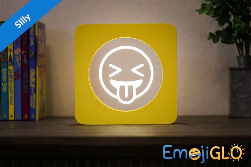 Ninja EmojiGLO - Emoji based 2D LED Light in iconic Emoji Yellow/Red wood frame with interchangeable emojis