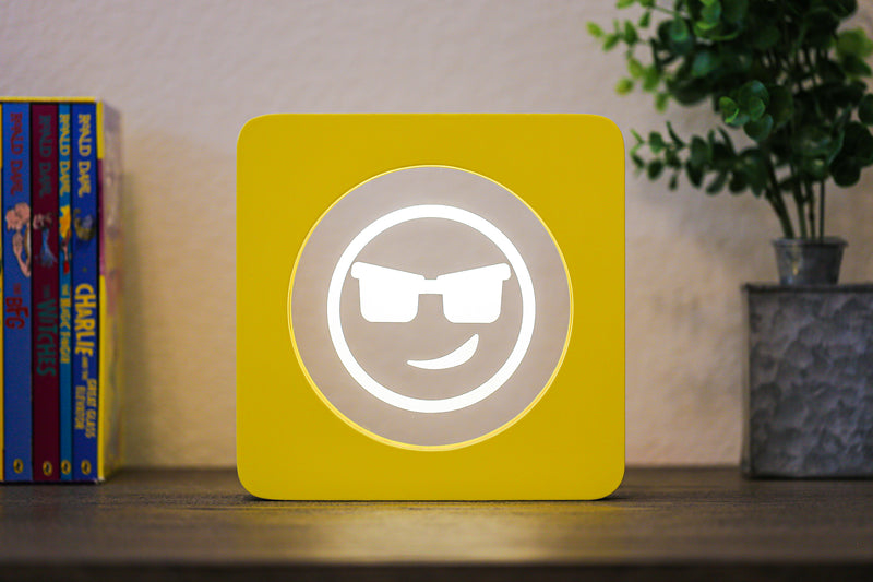 Too Cool EmojiGLO - Emoji based 2D LED Light in iconic Emoji Yellow/Red wood frame with interchangeable emojis