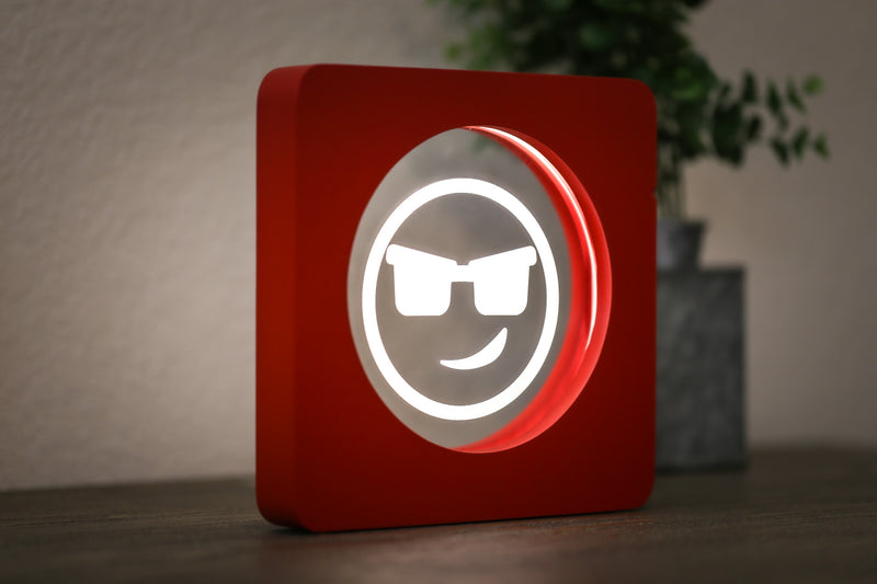 Build Your Own EmojiGLO - Emoji based 2D LED Light in iconic Emoji Yellow/Red wood frame with interchangeable emojis