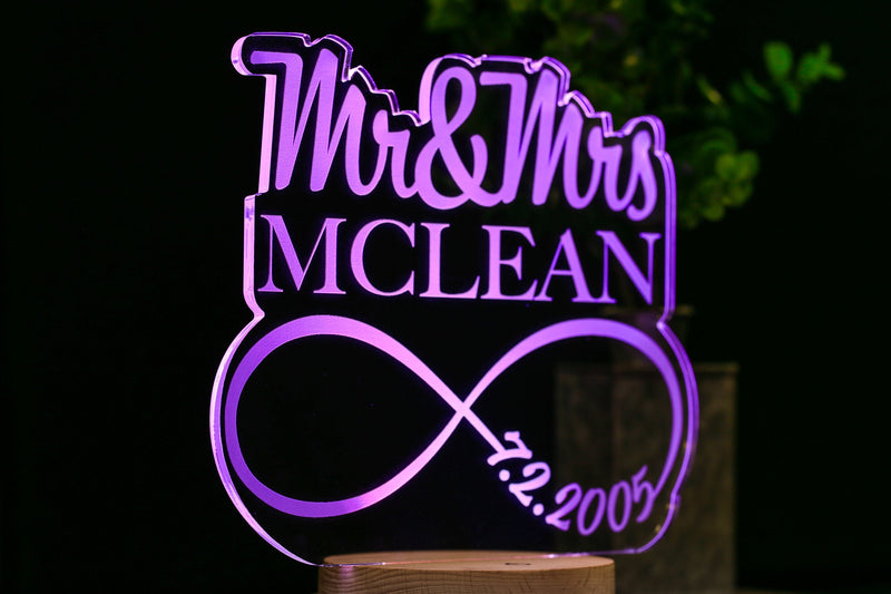 Mr & Mrs Wedding Anniversary Sign Decor Couples LED Table Light or Gift for Couple