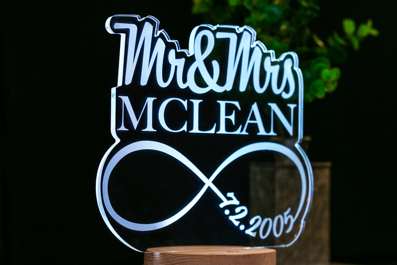 Mr & Mrs Wedding Anniversary Sign Decor Couples LED Table Light or Gift for Couple