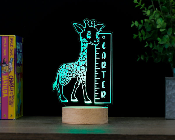 Giraffe Decor Lamp, Personalized LED Night Light, Baby Nursery Zoo Animals, Kids Room Name Sign Birthday Gift, Premium HoloGLO