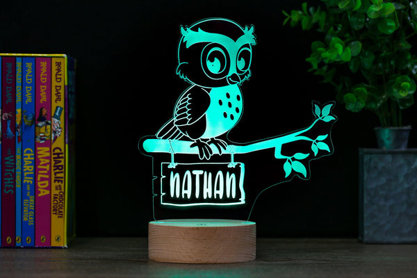 Loveable Owl Decor Lamp, Woodland Animal Personalized Night Light, Kids Room Name Sign Gift, Farmhouse Nursery Decor, Premium HoloGLO