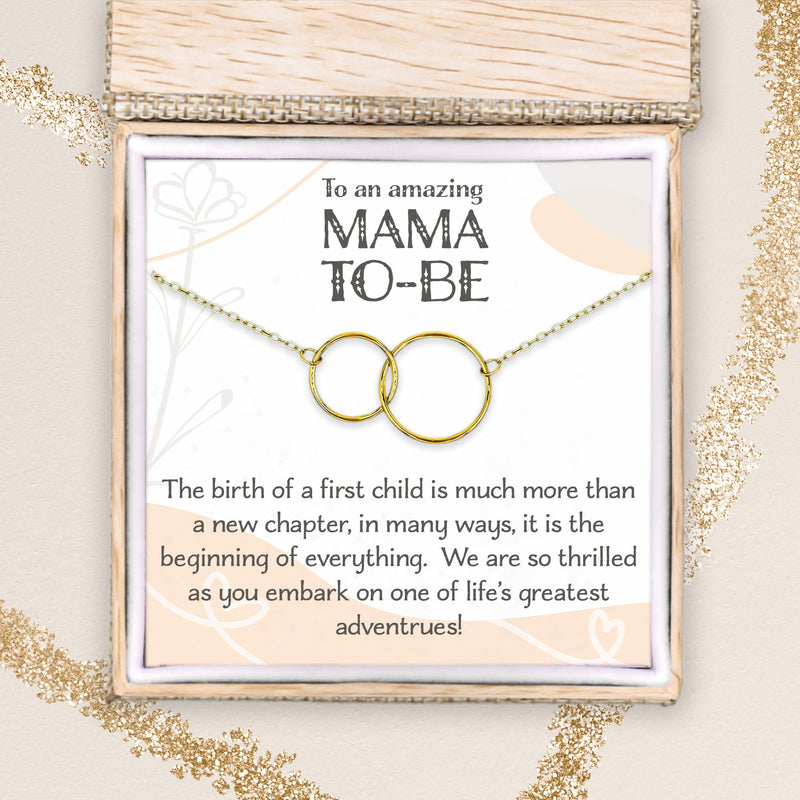 Gift for Expecting Moms Necklace: Expecting Mother Gifts, Present for Expecting Moms, Mom to Be, Pregnant Woman, 2 Interlocking Circles, Silver