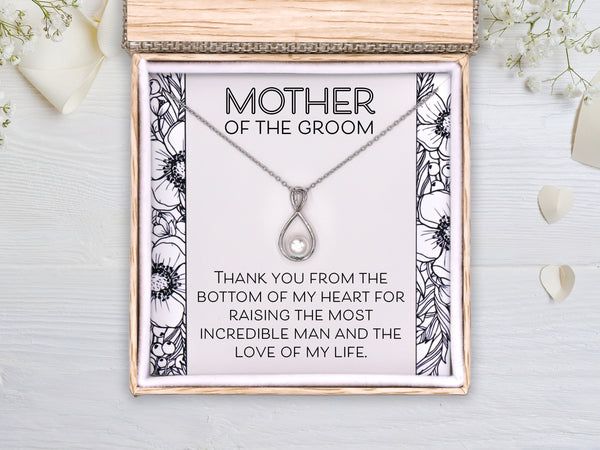 Mother of the Groom Pearl Necklace Gift, Thank You Mom Wedding Gift, Personalized Mother-in-Law Pearl Necklace, Jewelry Gift |  MSG-1040
