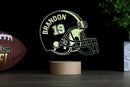 Football Helmet LED Night Light, Kid's Football Decor Lamp, Birthday Gift, Coach Name Sign, Fathers Day Premium HoloGLO (ACR-WA130)