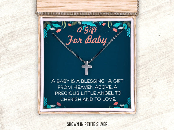Baby Cross Necklace, Baby Girl Religious Jewelry, Silver Cross from Godparent to Godchild, Christening Faith Gift from Godmother