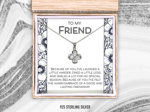 Best Friend Necklace Gift, Friendship Necklace, Gift for Her, Long Distance Friendship Minimalist Gemstone Clover Necklace Pendant