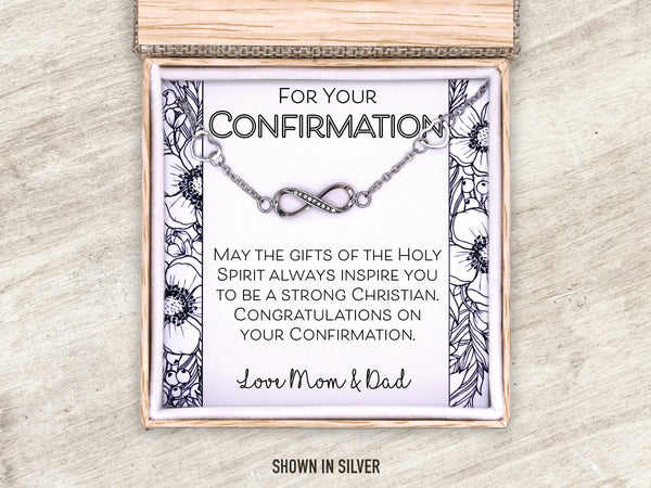 Confirmation Infinity Bracelet Gift, Christian Faith Religious Jewelry for Girl from Godparents, Goddaughter Personalized Faith Quotes