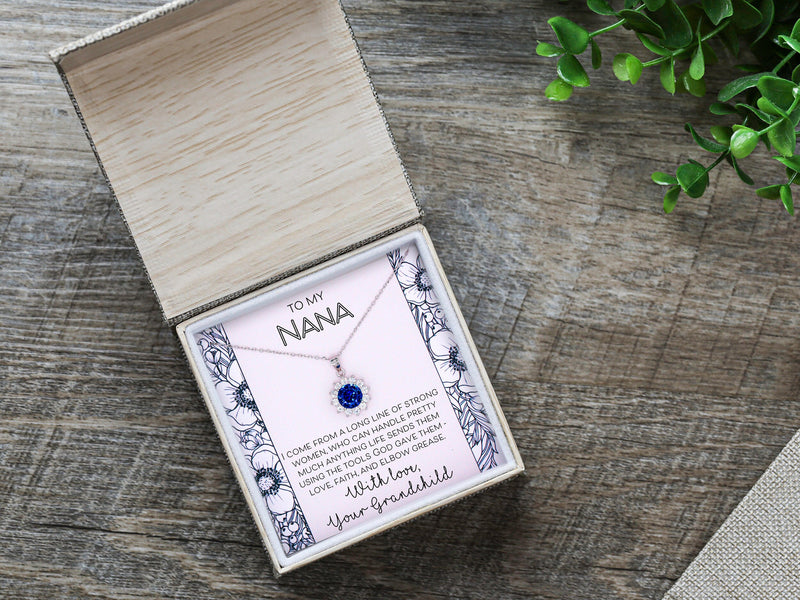 Generations Strong Necklace Gift, Nana Sapphire Starburst Pendant Birthday Christmas Gift, Mothers Day Gift for Grandmother or Mom
