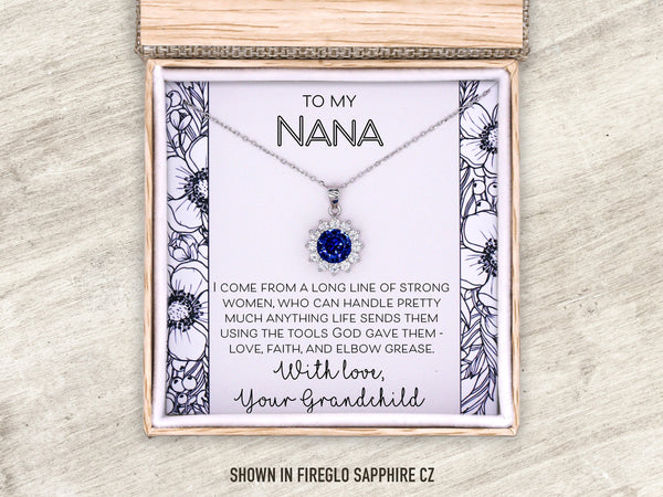 Generations Strong Necklace Gift, Nana Sapphire Starburst Pendant Birthday Christmas Gift, Mothers Day Gift for Grandmother or Mom