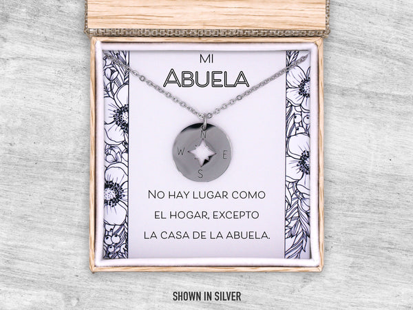 Abuelitas No Place Like Home Gift, Long Distance Grandma To Be Compass Necklace, Thinking of You Memories Nana, Christmas Birthday for Her