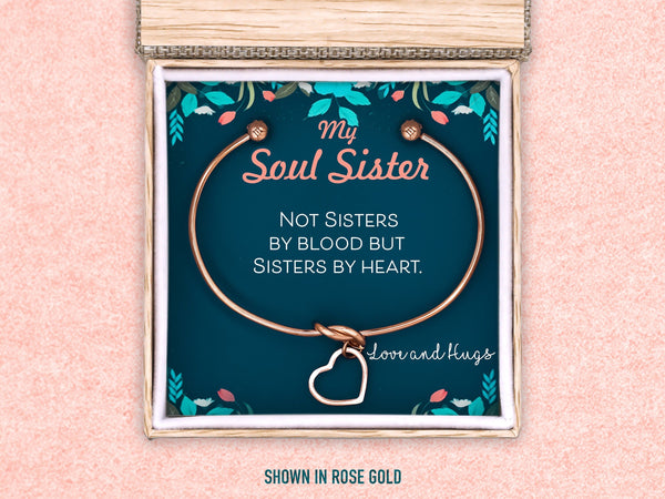 Soul Sister Heart Bracelet Gift, Unbiological Sister Charm Bangle, Long Distance Best Friend Birthday, Miss You Sorority Sister