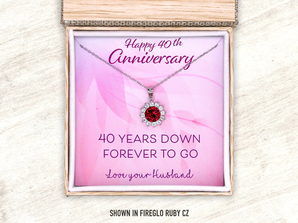 40th Anniversary Ruby Necklace, Anniversary Gift for Wife, Wedding Anniversary Starburst Pendant Jewelry, Gift for Her for Forty Years