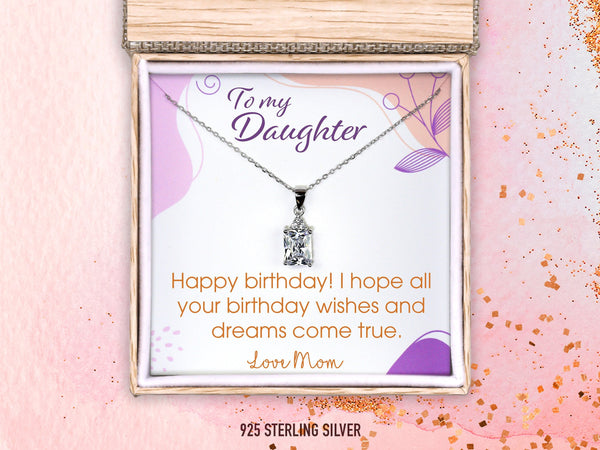 Happy Birthday Necklace Gift for Daughter, Long Distance Personalized Jewelry from Mom, Aunt or Grandma, Wishes Come True Daughter in Law