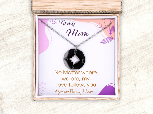 Mom Compass Necklace Gift, Mothers Day Gift for Mom, Long Distance Mother Daughter Gift for Wedding, Birthday or Christmas, Travel Mom
