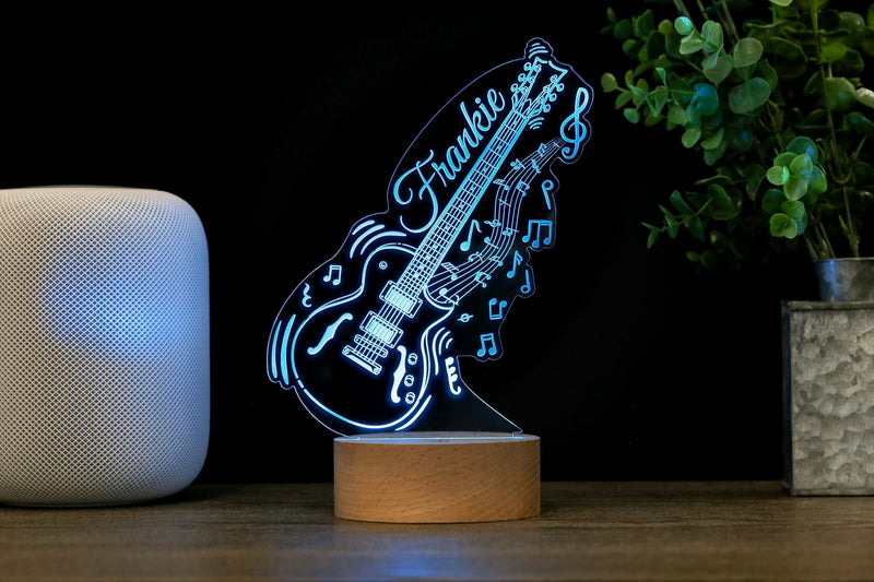 Guitar LED Night Light, Kid's Music Decor Lamp Birthday Gift, Musicians Name Sign, Fathers Day Premium HoloGLO (ACR-WA136)