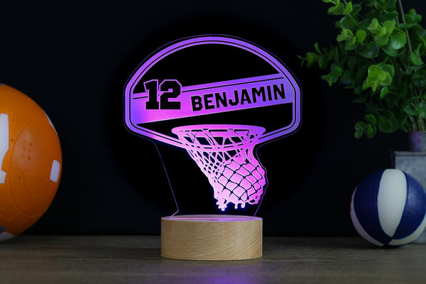 Basketball LED Night Light, Kid's Basketball Decor Lamp, Birthday Gift, Coach Name Sign, Sports Room Premium HoloGLO (ACR-WA138)
