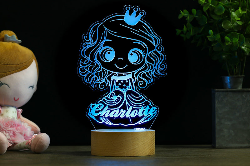 Princess Decor Lamp, Personalized Night Light Gift, Daughter's Room, Nursery Baby Name Sign, Premium HoloGLO (ACR-WA141)