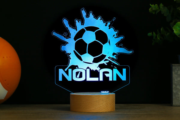 Soccer LED Night Light, Kid's Soccer Decor Lamp, Birthday Gift, Coach Name Sign, Sports Room Premium HoloGLO (ACR-WA140)