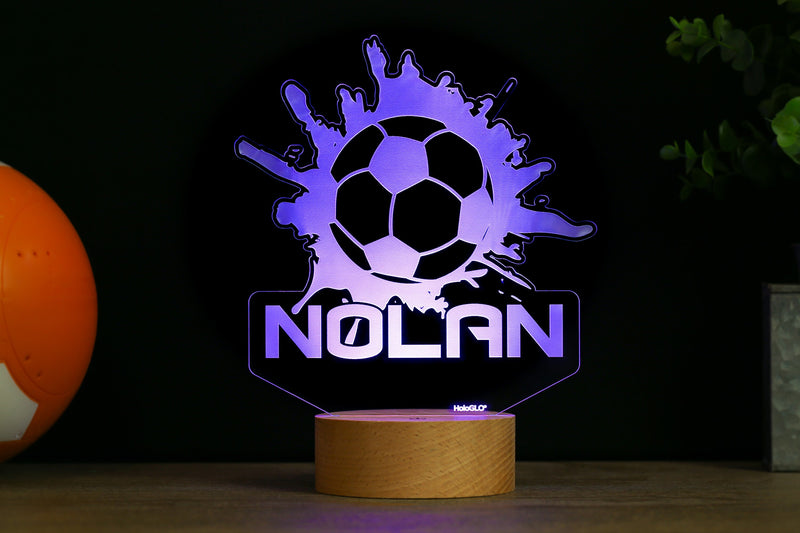 Soccer LED Night Light, Kid's Soccer Decor Lamp, Birthday Gift, Coach Name Sign, Sports Room Premium HoloGLO (ACR-WA140)