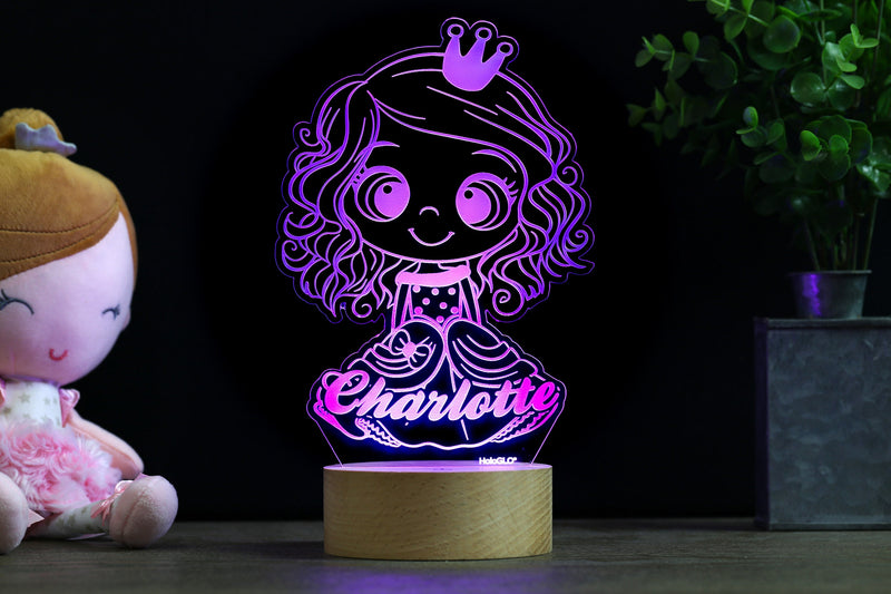 Princess Decor Lamp, Personalized Night Light Gift, Daughter's Room, Nursery Baby Name Sign, Premium HoloGLO (ACR-WA141)