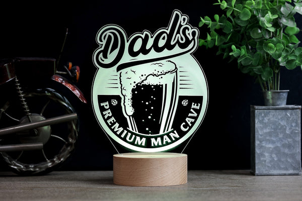 Dad Man Cave Beer Sign Gift, Personalized Garage Sign for Dad, Fathers Day Craft Beer Decor, Premium HoloGLO (ACR-WA142)